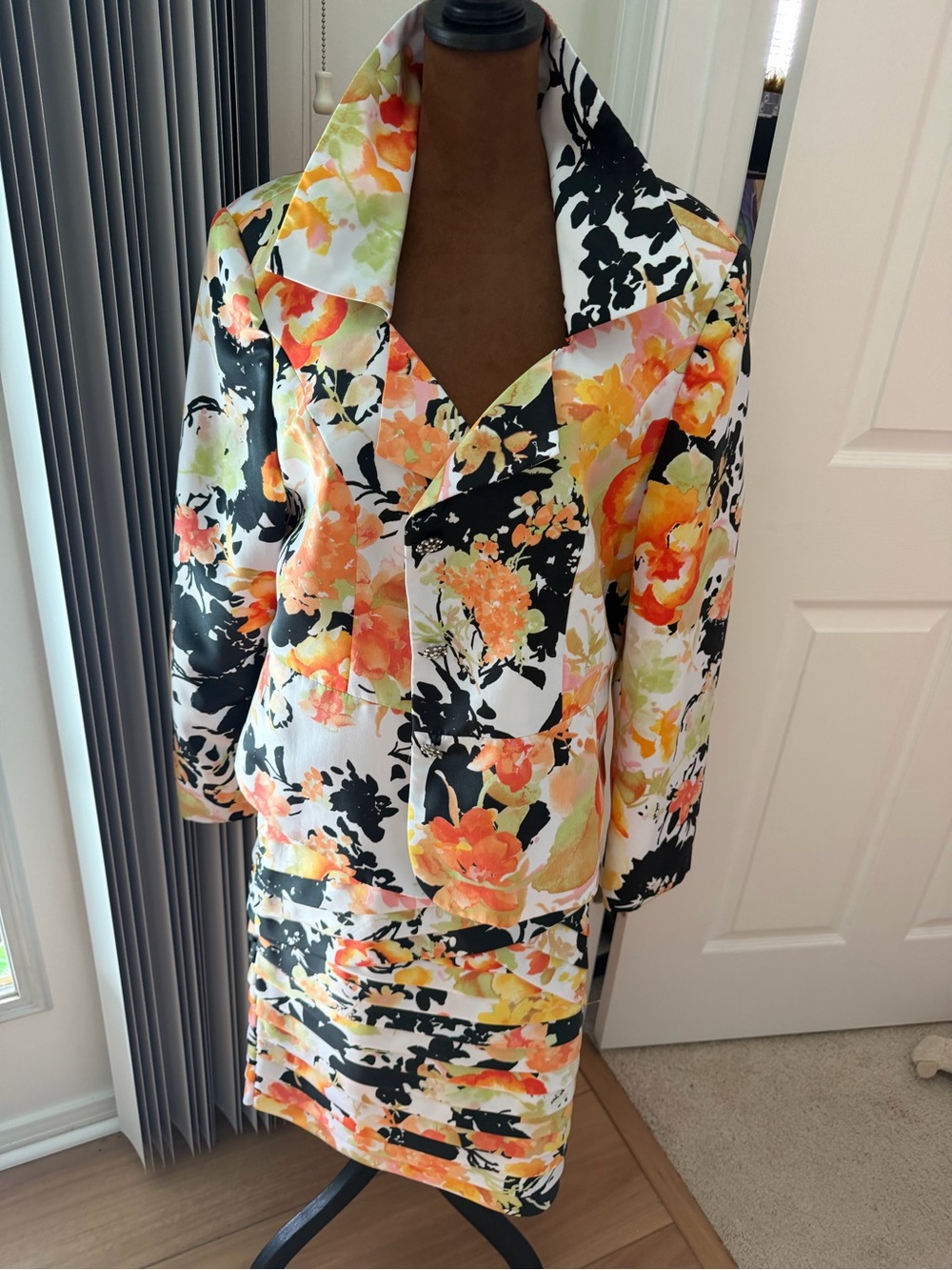 Floral Maxi Dress in White with Orange Accents